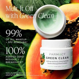 Farmacy Cleansing Balm Makeup Remover - Hydrating Cleansing Oil for Face - Gentle Double Cleanser + Waterproof Makeup Remover Melts From Balm to Milky Lather - Green Clean (100ml)