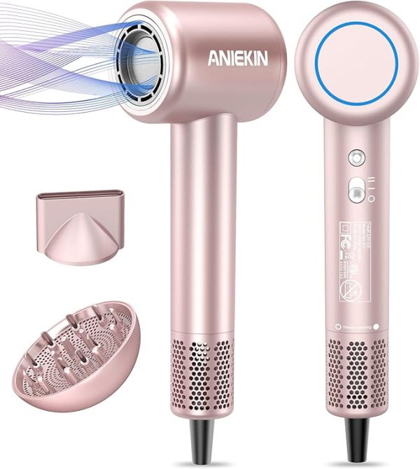 Hair Dryer, High-Speed Ionic Low Noise Blow Dryer with Brushless Motor for Fast Drying, Thermo-Control Quiet Compact Hair Blow Dryer with Magnetic Diffuser for Curly Hair for Home Travel Salon