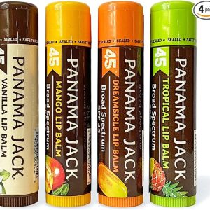 Panama Jack Sunscreen Lip Balm - SPF 45, Flavor Pack, Broad Spectrum UVA-UVB Sunscreen Protection, Prevents & Soothes Dry, Chapped Lips (Dreamsicle/Vanilla/Tropical/Mango)