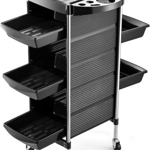 Salon Trolley Cart for Hair Stylist, Beauty Rolling Hair Salon Cart Rack with Worktop, Portable Salon Station with 5 Drawers, Professional Beautician’s Equipment Cart with Wheels for Salon/Spa/Tattoo