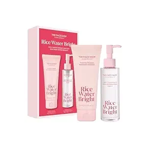 The Face Shop Rice Water Bright Double Cleansing Duo Set with Ceramide, Korean Skin Care, Gentle Face Wash & Pore Control Cleansing Oil, Hydrating, Moisturizing, Vegan Facial Cleanser, Makeup Remover