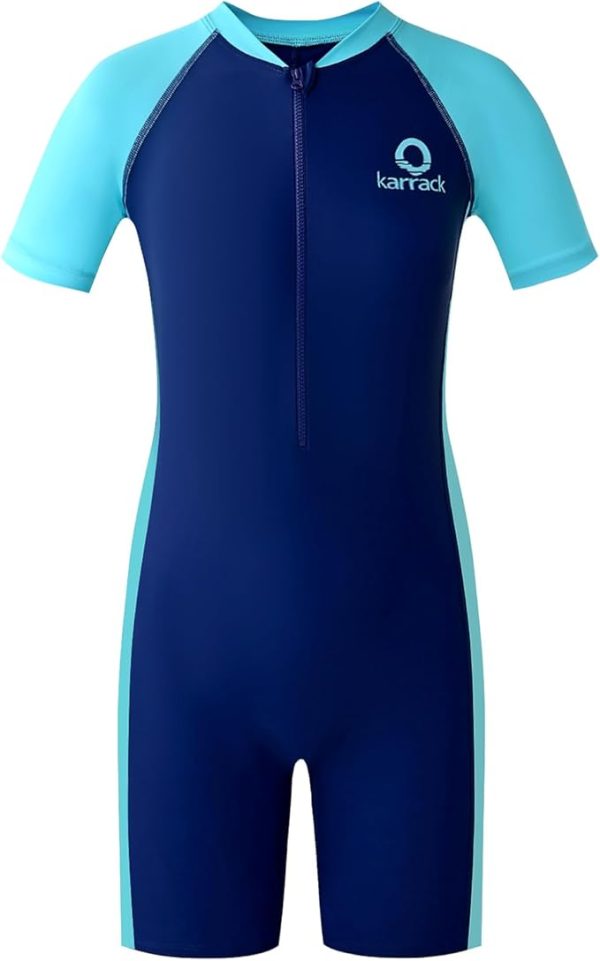 karrack Girls and Boys One Piece Rash Guard Swimsuit Kid Water Sport Short Swimsuit UPF 50+ Sun Protection Bathing Suits