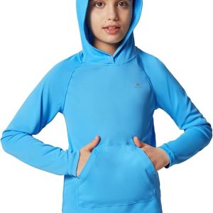 Heathyoga Rash Guard for Boys Swim Shirt UPF 50+ UV Sun Protection Hooded Fishing Shirt with Pocket for Toddler Kid