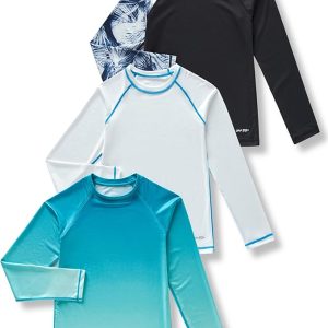 3 Pack Boys' UPF 50+ Rash Guard Long Sleeve Swim Shirts, Quick Dry UV Protection Swimwear for Kids