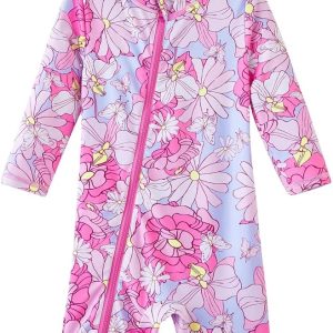 UMELOK Baby Girls' One Piece Swimsuit Full Zip UPF 50+ Sun Protection Swimwear Rash Guard Swim Suit