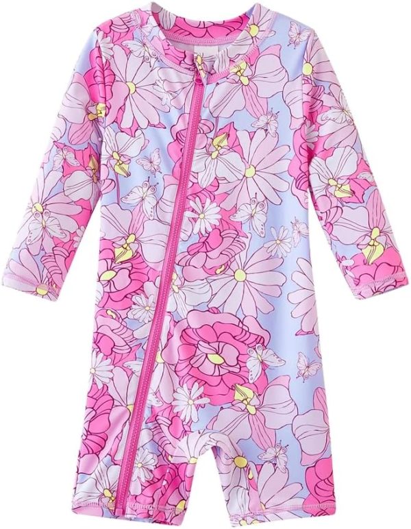 UMELOK Baby Girls' One Piece Swimsuit Full Zip UPF 50+ Sun Protection Swimwear Rash Guard Swim Suit