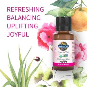 Garden of Life Essential Oils, 100% Organic & Pure Geranium Essential Oil Plus Sweet Orange & Palmarosa - Happy Blend for Diffusers, Home, Skin & Body Care, Refreshing, Balancing, Joyful, 0.5 fl oz
