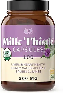 Complete Natural Products Pure Organic Milk Thistle Capsules - 500 mg Silymarin Powder 100 Pills