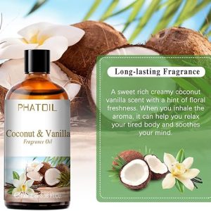3.38FL.OZ Coconut & Vanilla Fragrance Oils for Aromatherapy, Essential Oils for Diffusers for Home, Perfect for Diffuser, Yoga, DIY Candle and Soap Making - 100ml