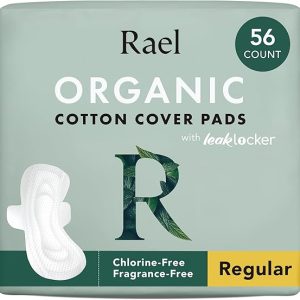 Rael Organic Cotton Cover Pads - Regular Absorbency, Unscented, Ultra Thin Pads with Wings for Women (56 Total)Rael Organic Cotton Cover Pads - Regular Absorbency, Unscented, Ultra Thin Pads with Wings for Women (56 Total)
