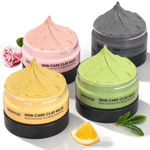 4 Pcs Clay Facial Mask Mothers Day Gift Set - Turmeric, Vitamin C, Green Tea, Dead Sea Mud, and Rose Clay Skin Care Mask for Deep Cleansing, Moisturizing, and Refining Pores - 240g
