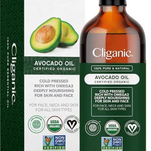 Cliganic Organic Avocado Oil, 100% Pure (8oz) - for Skin & Hair, Nourishing Carrier Oil for Face & Body