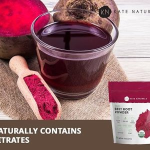 Kate Naturals Organic Beet Root Powder for Smoothies, Baking & Juice. Raw Beetroot Superfood & Natural Red Food Coloring (8oz, Non-GMO, Earthy Flavor)